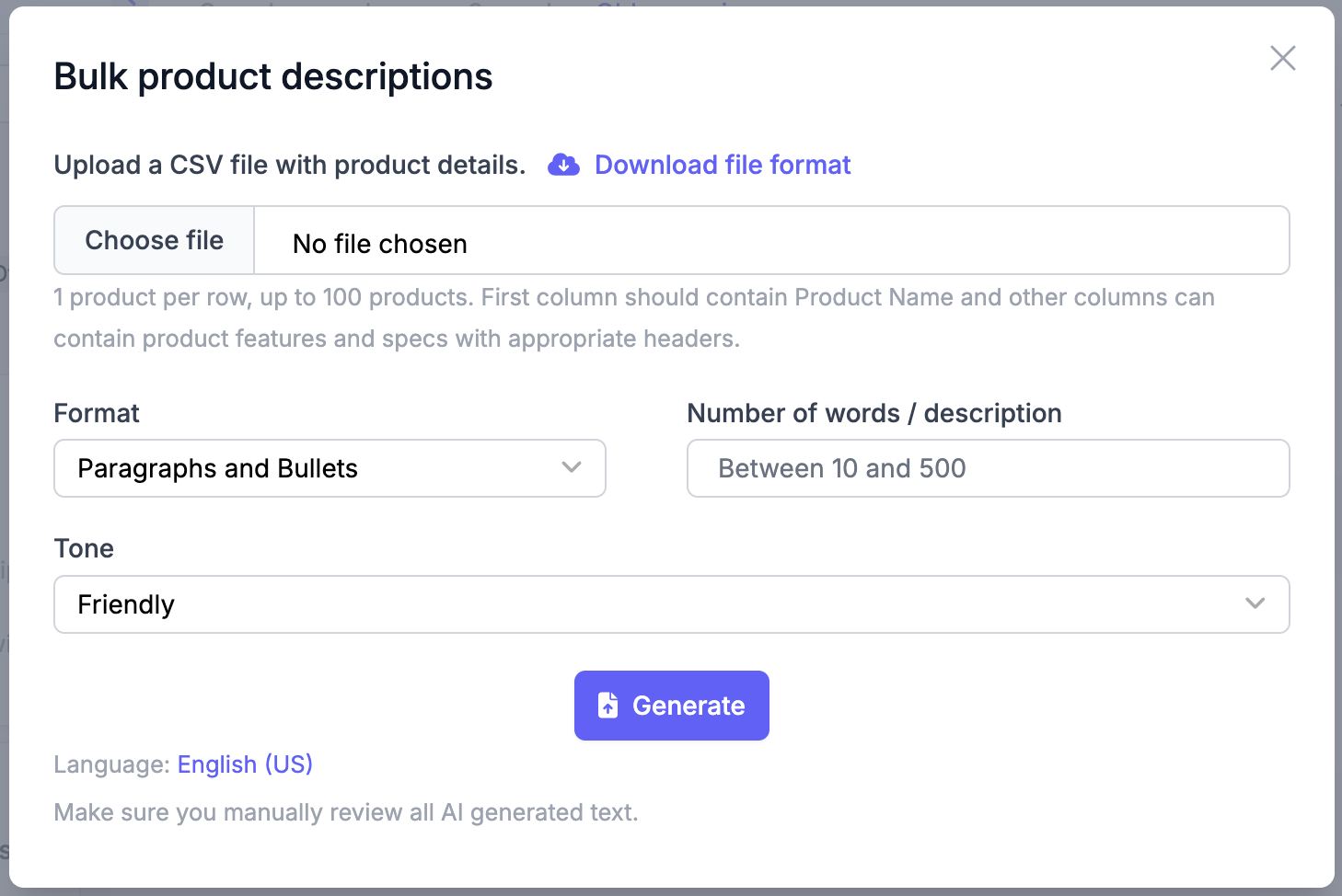 Narrato’s bulk AI product description generator