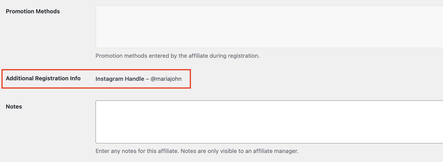 Additional Registration Info section
