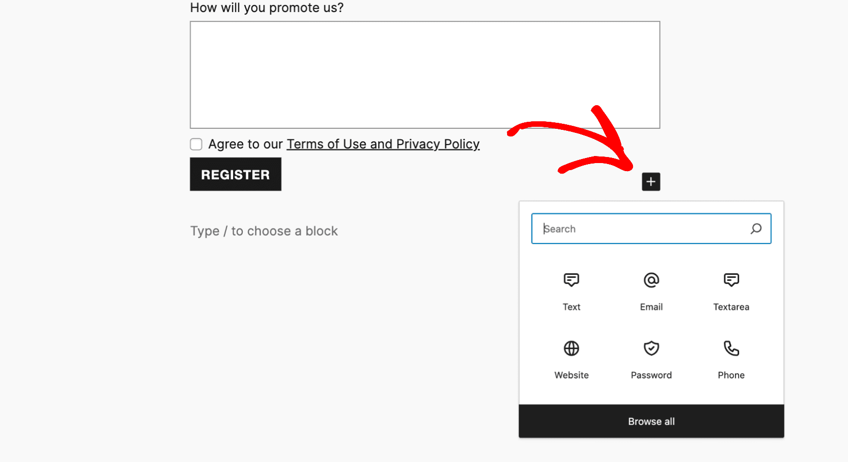 Click the plus sign to see the field options