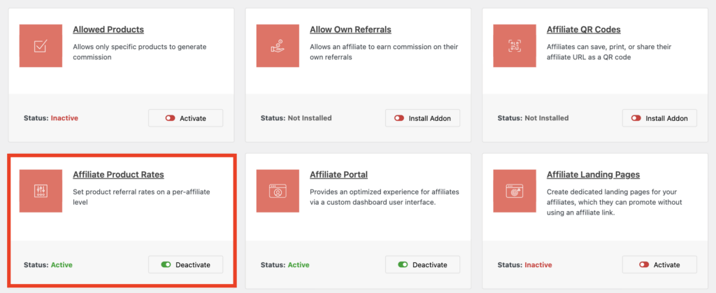 Affiliate Product Rates