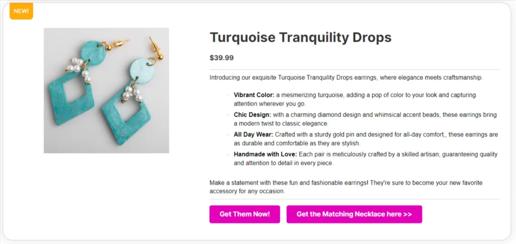 Earrings-examples | ThirstyAffiliates ThirstyAffiliates product display with ThirstyPay™ link example