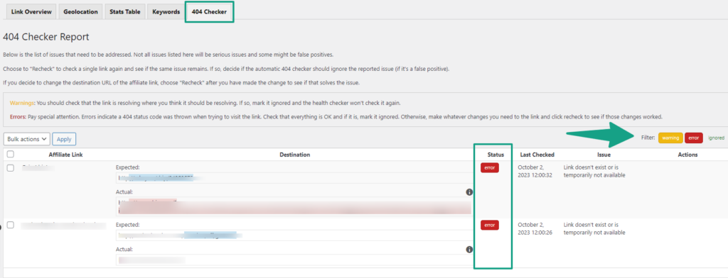 Link-Chercker-Report-Example_ThirstyAffilaites | ThirstyAffiliates ThirstyAffiliates Automatic 404 Link Checker