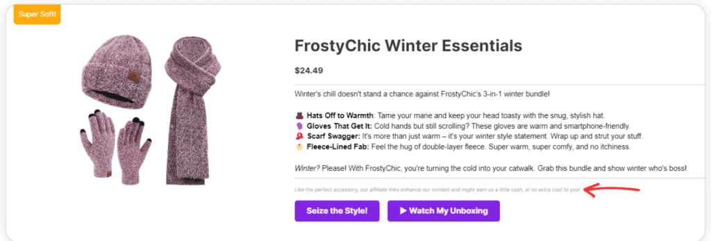 ThirstyAffiliates Product Display - affiliate disclosure statement | ThirstyAffiliates Automatically add Affiliate Disclosure to product displays
