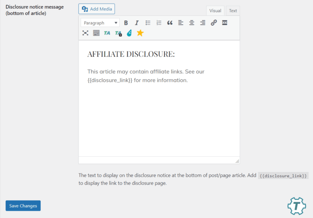 ThirstyAffiliates-customized-affiliate-disclosure-statement | ThirstyAffiliates Customize Affiliate Disclosure in ThirstyAffiliates
