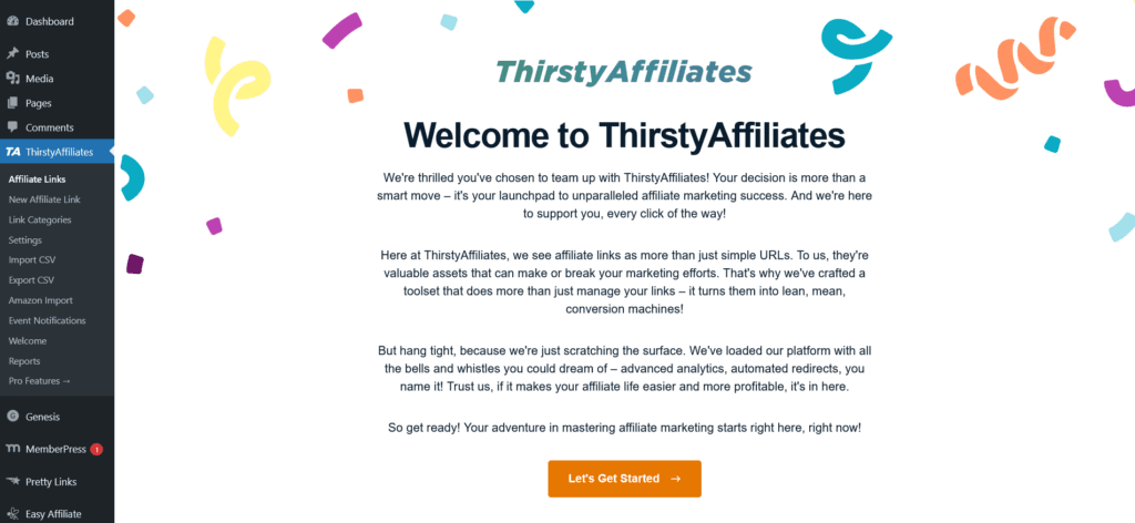 ThirstyAffiliates-wizard-homescreen | ThirstyAffiliates ThirstyAffiliates setup wizard homescreen