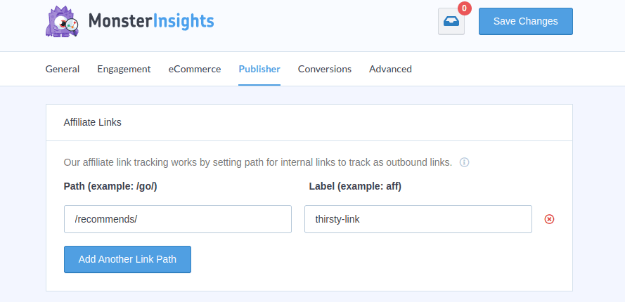 mi-affiliate-links-section | ThirstyAffiliates ThirstyAffiliates integrates with MonsterInsights