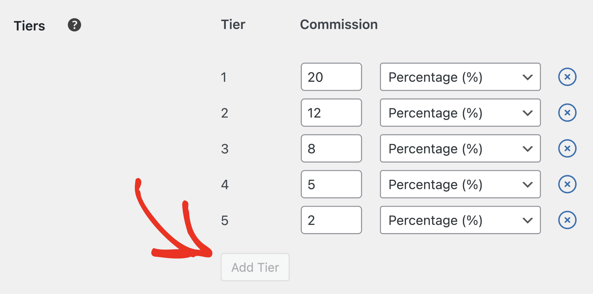 Add Tier button will be disabled