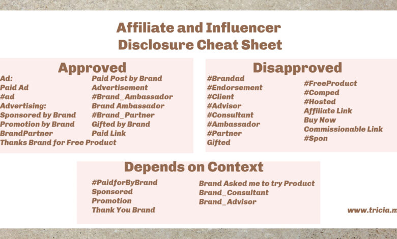 Affiliate and Influencer Disclosure Cheat Sheet